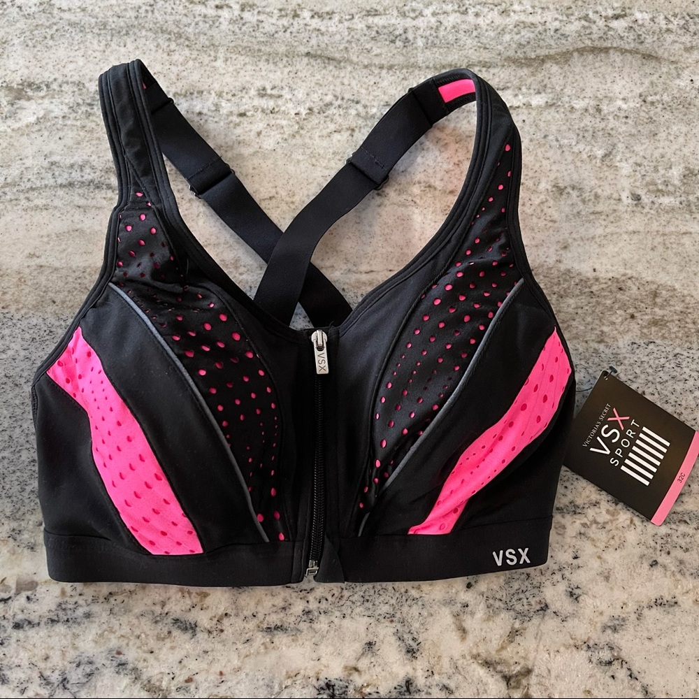 neon pink and black victoria’s secret sports bra
